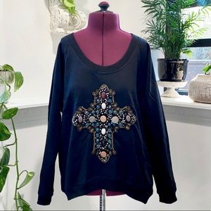 CHASER black sweater with embellished cross